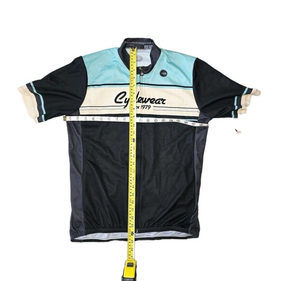 Aero Tech Designs Men's Shirt Size Medium Cycling Top Black Blue Back Pockets - Picture 3 of 4